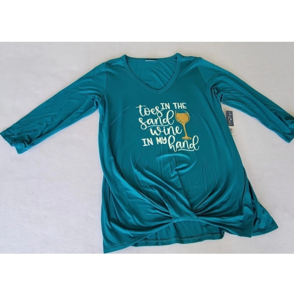 Scarlett 3/4 Graphic Sleeve Blouse Size L Color Blue Green